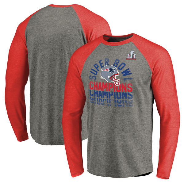 New England Patriots Pro Line by Fanatics Branded Super Bowl LI Champions Vintage Long Sleeve Raglan T-Shirt - Heathered Gray/Red